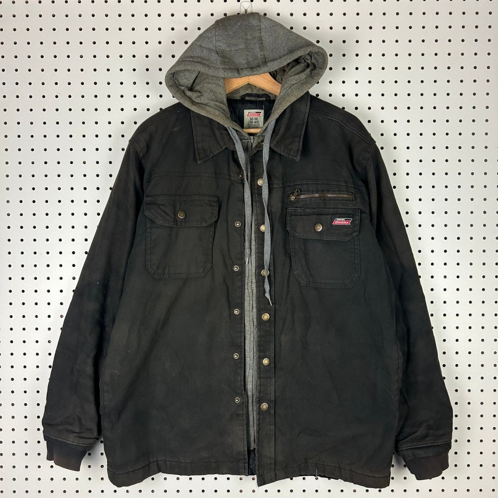 Dickies Mens Black Duck Canvas Hooded Work Jacket Size Medium Costume Mechanic